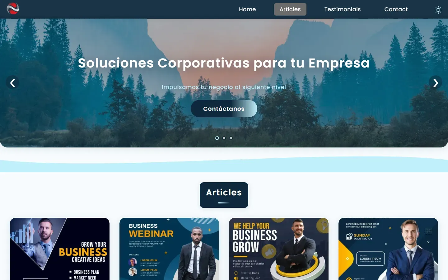Landing corporativa con el titular "Soluciones corporativas para tu empresa".