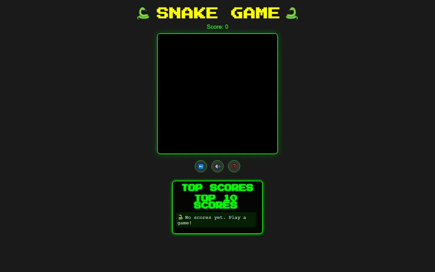 Pantalla del juego Snake con el tablero y la tabla de puntajes.