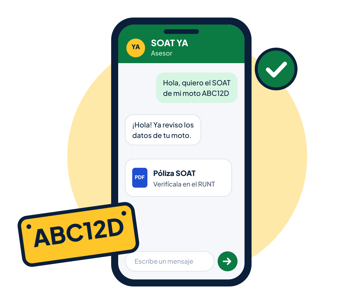 Chat de WhatsApp: un cliente envía la placa de su moto y recibe su póliza SOAT en PDF